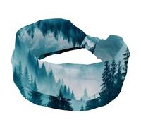 Fasce larghe da donna, elastiche, spesse, antiscivolo, accessori per allenamento, cura della pelle, uso quotidiano, paesaggio estetico montano con misteriosa foresta di abeti