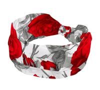 Fasce larghe da donna, elastiche, spesse, antiscivolo, accessori per allenamento, cura della pelle, uso quotidiano, senza cuciture, rose rosse su sfondo bianco