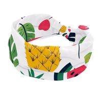 Fasce larghe da donna, fascia elastica per capelli da allenamento, yoga, fascia elastica per capelli Hello Summer con ananas anguria sfondo morbido, fascia turbante alla moda