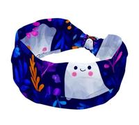 Fasce larghe da donna, graziose fasce per capelli con fantasmi e fiori di Halloween, sfondo blu, elastiche, accessori per capelli, per yoga, corsa, vita quotidiana