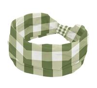 Fasce larghe da donna, motivo scozzese verde salvia, sfondo beige, elastiche, sportive, accessori per capelli, per yoga, corsa, vita quotidiana
