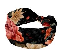 Fasce larghe da donna, nere con motivo floreale Penoy, elastiche, sportive, accessori per capelli, per yoga, corsa, vita quotidiana
