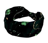 Fasce larghe da donna, per il giorno di San Patrizio, quadrifoglio fortunato, con foglie ondulate, sfondo scuro, elastiche, sportive, accessori per capelli, per yoga, corsa, vita quotidiana