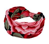 Fasce larghe da donna, ricamate con rose rosse e peonie rosa, senza cuciture, elastiche, sportive, accessori per capelli, per yoga, corsa, vita quotidiana