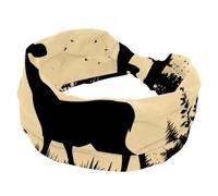 Fasce larghe da donna, sagoma di cervo, in piedi sul prato nella foresta, elastiche, sportive, accessori per capelli, per yoga, corsa, vita quotidiana