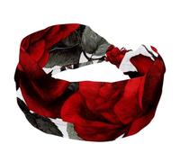 Fasce larghe da donna, senza cuciture, rose rosse su sfondo bianco, elastiche, accessori per capelli, per yoga, corsa, vita quotidiana