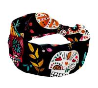 Fasce larghe per capelli colorate con teschi del giorno dei morti, motivo scarabocchiare, per donne, yoga, allenamento, fasce elastiche per capelli per lavare il viso e il trucco