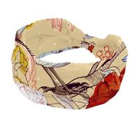 Fasce larghe per capelli con peonia cinese a cucù e uccello, per donne, fasce elastiche antiscivolo, turbante per allenamento, yoga, sport, corsa