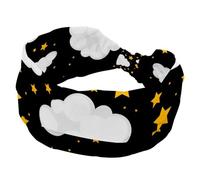Fasce larghe per capelli con sfondo nero con stelle e nuvole in stile cartone animato carino per donne fasce elastiche antiscivolo per capelli turbante fascia per allenamento yoga sport corsa