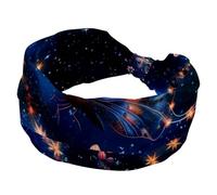 Fasce larghe per capelli da donna con farfalla con fiori che volano nel cielo stellato, elastiche, antiscivolo, con nodo attorcigliato, fasce per il sudore, per yoga e allenamento