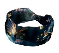 Fasce larghe per capelli da donna con farfalla con fiori scintillanti trail di notte yoga allenamento fasce per il sudore elastiche antiscivolo fasce per capelli con nodo intrecciato