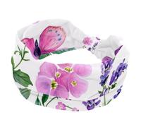 Fasce larghe per capelli da donna, con farfalle, fiori di campo ed erbe, rosa, viola, per yoga, allenamento, fasce elastiche per lavare il viso e il trucco