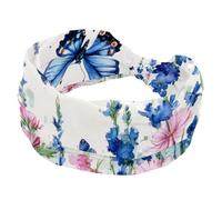 Fasce larghe per capelli da donna, con fiori di campo e farfalle blu e rosa, per yoga, allenamento, per lavare il viso e il trucco