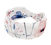 Fasce larghe per capelli da donna, con fiori di campo rosa e blu, con foglie e farfalle, per yoga, allenamento, fasce elastiche per capelli per lavare il viso e il trucco