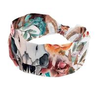Fasce larghe per capelli da donna, con motivo floreale e acquerello, stile bohémien, con teschio, corna e piume, per yoga, allenamento, larghe, elastiche, per lavare il viso e il trucco
