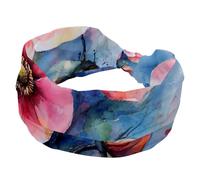Fasce larghe per capelli da donna, con pittura ad acquerello e fiori rosa, per yoga, allenamento, fasce elastiche per lavare il viso e il trucco