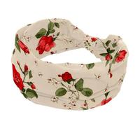 Fasce larghe per capelli da donna, motivo floreale con rose rosse, per yoga, allenamento, fasce elastiche per lavare il viso e il trucco