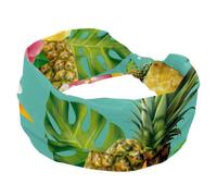 Fasce larghe per capelli realistiche con ananas e fiori tropicali blu, da donna, antiscivolo, fasce elastiche per capelli, fascia larga Fahion per yoga, allenamento, tutti i giorni