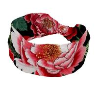 Fasce larghe per capelli ricamate con peonie e rose rosse, per donne, yoga, allenamento, fasce elastiche per capelli per lavare il viso e il trucco