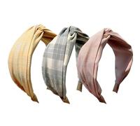 Fasce larghe per le donne Fascia di capelli del tessuto, fasce elastiche Knot Hairbands Accessori per capelli per indossare tutti i giorni, incontri, sport (PlainCheck)