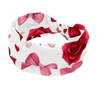Fasce larghe per San Valentino, con fiocchi e rose rosse e rosa, per donne, yoga, allenamento, fasce elastiche per capelli per lavare il viso e il trucco