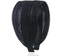 Fasce larghe vintage nere, grandi fasce per capelli, cerchio per capelli in pizzo lucido, fasce per capelli larghe per donne antiscivolo eleganti fasce per capelli, accessori per capelli, fasce per