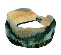Fasce per capelli a turbante da donna, con paesaggio ad acquerello, alba, foresta, montagne, morbide e larghe, fascia per capelli intrecciata, fascia elastica per capelli, accessori per capelli alla