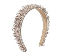 Fasce per capelli alla moda da donna, fascia per capelli con tesa larga francese, colore caramella, fascia per capelli con paillettes e perline di cristallo Za, bianca