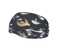 Fasce per capelli con balena che fluttua nel cielo stellato scuro e motivo a nuvole senza soluzione di continuità, per uomo e donna, fascia antisudore sportiva antiscivolo per palestra, basket, yoga.