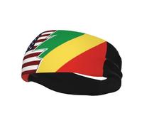 Fasce per capelli con bandiere americane e della Repubblica del Congo strappate, per uomo e donna, antiscivolo, traspiranti, per palestra, basket, yoga.