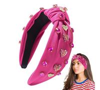 Fasce per capelli con cuore d'amore, fascia annodata con strass | Fascia larga con nodo superiore | Fasce per capelli alla moda per ragazze, feste di vacanza Decorazioni in costume per feste
