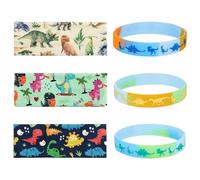 Fasce Per Capelli Con Dinosauri Da 3 Pezzi E Braccialetti Con Dinosauri Da 3 Pezzi, Fasce Elastiche, Fasce Antiscivolo, Fasce Per Capelli Per Bambini, Braccialetti In Silicone