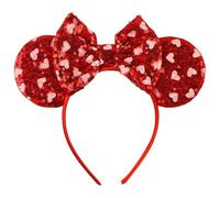 Fasce per capelli con fiocco rosso glitterato per San Valentino, con paillettes rosse e topolino per orecchie, cerchietto per capelli bianco brillante con amore, accessori per capelli per donna e