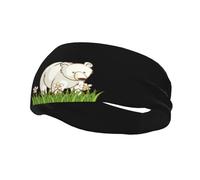 Fasce per capelli con motivo "Orso polare nel prato", per uomo e donna, antiscivolo, traspiranti, per palestra, basket, yoga.