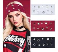 Fasce per capelli con occhielli, confezione da 6 pezzi, alla moda, larghe, con occhielli scavati, elastiche, Y2K, per ragazze, punk, grunge, elastiche, per capelli (colorato)
