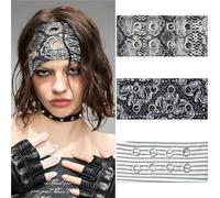 Fasce per capelli con occhielli, confezione da 6 pezzi, alla moda, larghe, con occhielli scavati, elastiche, Y2K, per ragazze, punk, grunge, elastiche, per capelli (colorato)