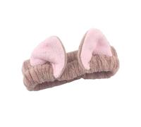 Fasce per capelli con orecchie di gatto, per donne e ragazze, in pile di corallo, per il trucco, per lavare il viso, accessori per capelli per la cura della pelle (marrone)