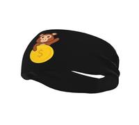 Fasce per capelli con scimmietta che tiene una moneta, da uomo e da donna, antiscivolo, traspiranti, per palestra, basket, yoga.