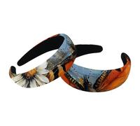 Fasce per capelli da donna, 2 pezzi, con parte superiore larga, turbante in velluto, fascia elastica per capelli con farfalla e margherita su sfondo vintage in legno, alla moda, 2 dimensioni