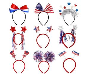 Fasce per capelli da donna 4 luglio, fascia patriottica - Decorazione per capelli patriottica con 9 pezzi, colore: rosso e bianco, blu, con speranza di capelli, copricapo con bandiera americana per