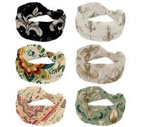 Fasce per capelli da donna, 6 pezzi, con croce intrecciata, morbide fasce per capelli per sudore, motivo etnico retrò iride, sfondo beige, fascia elastica larga, accessorio per capelli