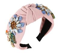 Fasce per capelli da donna alla moda con strass sintetici, tinta unita, annodate, antiscivolo, con strass, nodo incrociato, strass, fasce per capelli larghe a turbante, accessori per capelli per donne