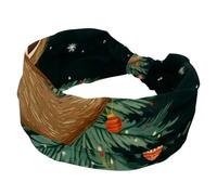 Fasce per capelli da donna con bradipo sull'albero di Natale con divertente animale intrecciato fascia per capelli morbida fascia elastica larga accessorio per capelli