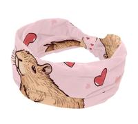 Fasce per capelli da donna, con capibara e cuore rosa con sfondo rosa antiscivolo, per ragazze, fasce per capelli incrociate intrecciate per sport, yoga, allenamento e sudore