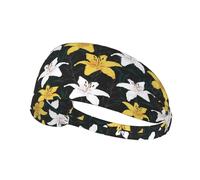 Fasce per capelli da donna, con fiori di gigli gialli bianchi e gialli, fasce per capelli per donne, traspirante, per sport, corsa, atletica, yoga, palestra