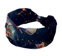 Fasce per capelli da donna con fiori e farfalle che volano nel cielo stellato brillante, fascia per capelli intrecciata, morbida fascia elastica per capelli, accessorio per capelli