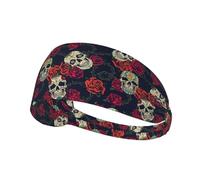 Fasce per capelli da donna, con rose e teschi, fascia per il sudore, traspirante, per sport, corsa, atletica, yoga, palestra