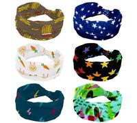 Fasce per capelli da donna, con sfondo blu con stelle lucide, 6 pezzi, assorbite dal sudore, per sport, yoga, allenamento, morbida ed elastica, larga fascia per capelli annodata