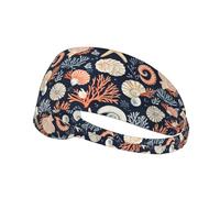 Fasce per capelli da donna con stampa di conchiglie nautiche con stelle marine, antiscivolo, elastiche, per capelli, traspiranti, per sport, corsa, tennis, atletica, palestra, yoga