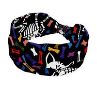 Fasce per capelli da donna con teschio e gatti divertenti con ossa colorate antiscivolo turbante fascia elastica larga per capelli yoga fascia per capelli sudore sport allenamento copricapo